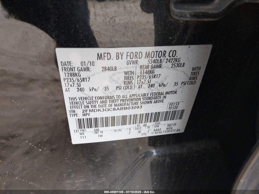2FMDK3GC8ABB03093 2010 FORD EDGE photo no. 9