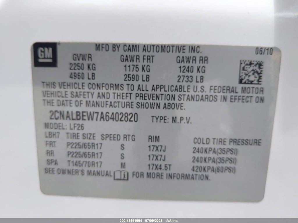 2CNALBEW7A6402820 2010 CHEVROLET EQUINOX photo no. 9