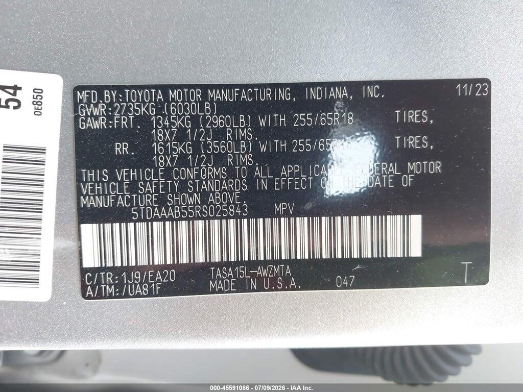 5TDAAAB55RS025843 2024 TOYOTA GRAND HIGHLANDER photo no. 9