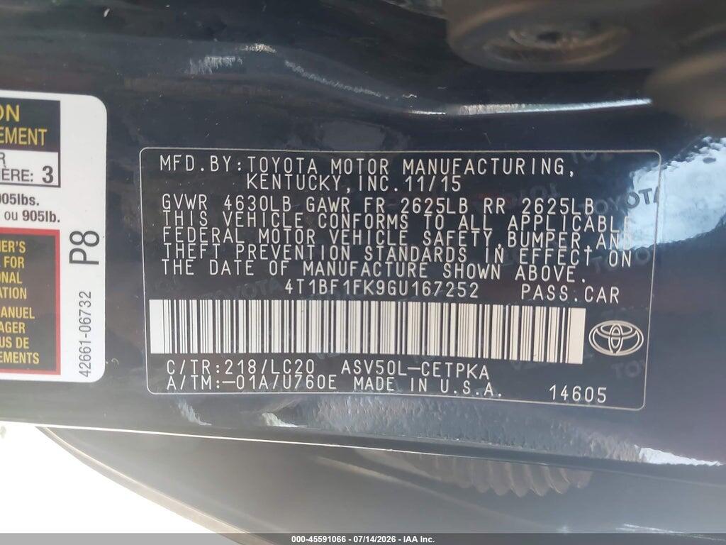 4T1BF1FK9GU167252 2016 TOYOTA CAMRY photo no. 9