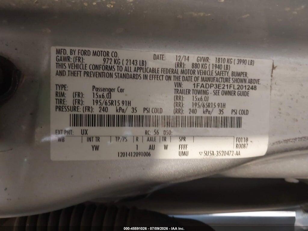 1FADP3E21FL201248 2015 FORD FOCUS photo no. 9