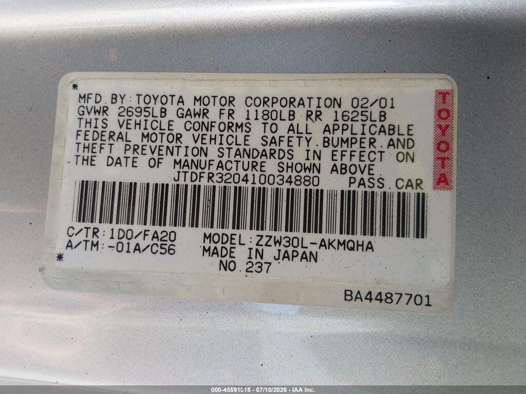 JTDFR320410034880 2001 TOYOTA MR2 SPYDER photo no. 9