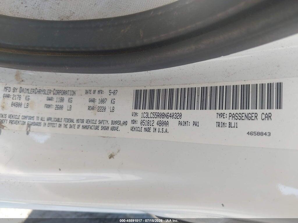 1C3LC55R08N640320 2008 CHRYSLER SEBRING photo no. 9