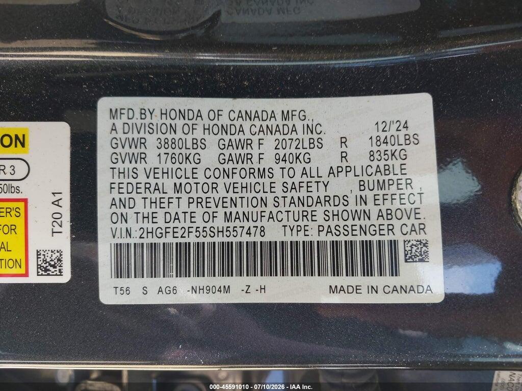 2HGFE2F55SH557478 2025 HONDA CIVIC photo no. 9