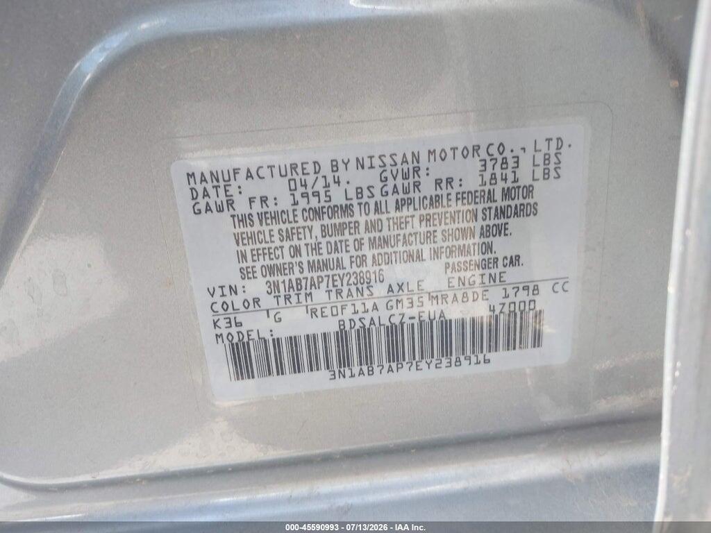 3N1AB7AP7EY238916 2014 NISSAN SENTRA photo no. 9