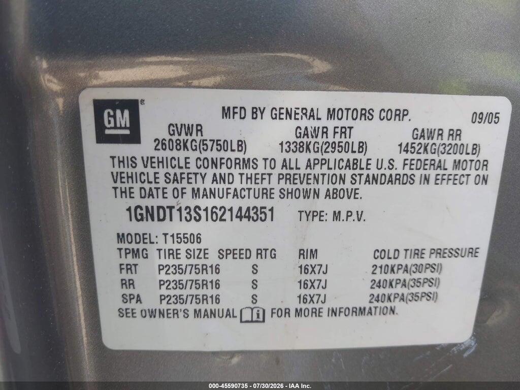 1GNDT13S162144351 2006 CHEVROLET TRAILBLAZER photo no. 9
