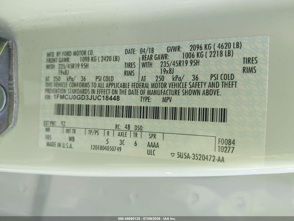 1FMCU0GD3JUC18448 2018 FORD ESCAPE photo no. 9