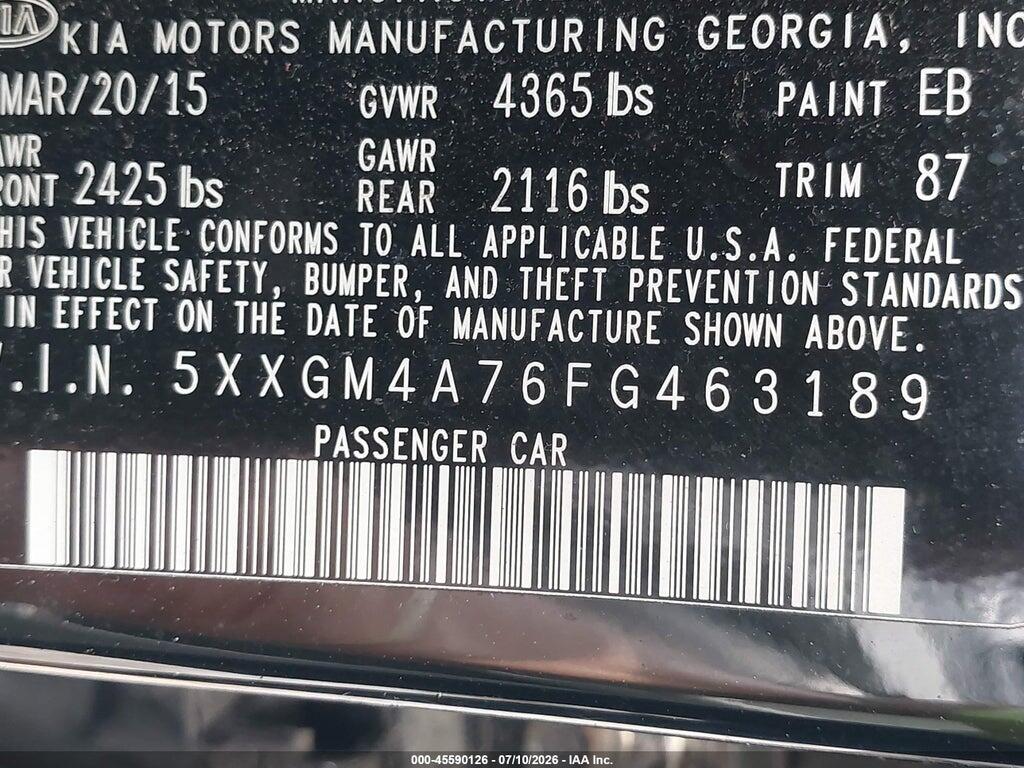 5XXGM4A76FG463189 2015 KIA OPTIMA photo no. 9