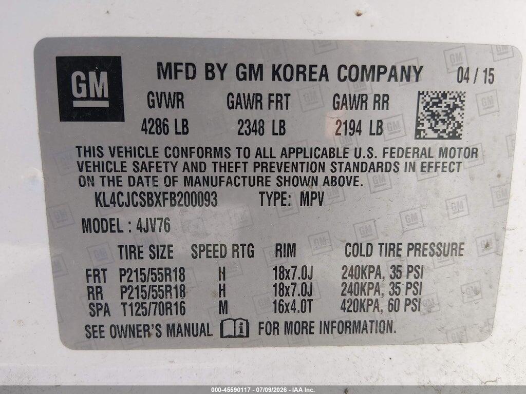 KL4CJCSBXFB200093 2015 BUICK ENCORE photo no. 9