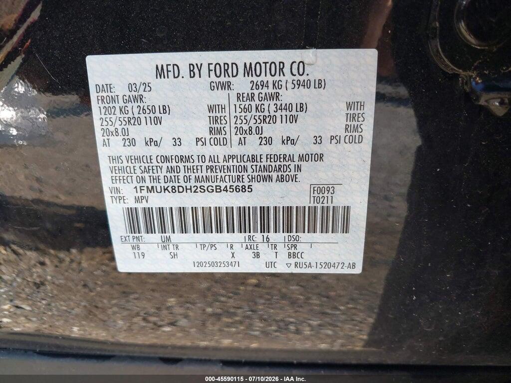 1FMUK8DH2SGB45685 2025 FORD EXPLORER photo no. 9