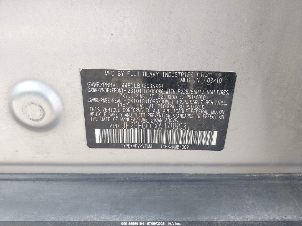 JF2SH6CCXAH789031 2010 SUBARU FORESTER photo no. 9