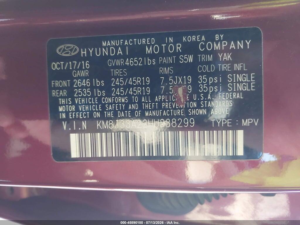 KM8J33A22HU338299 2017 HYUNDAI TUCSON photo no. 9