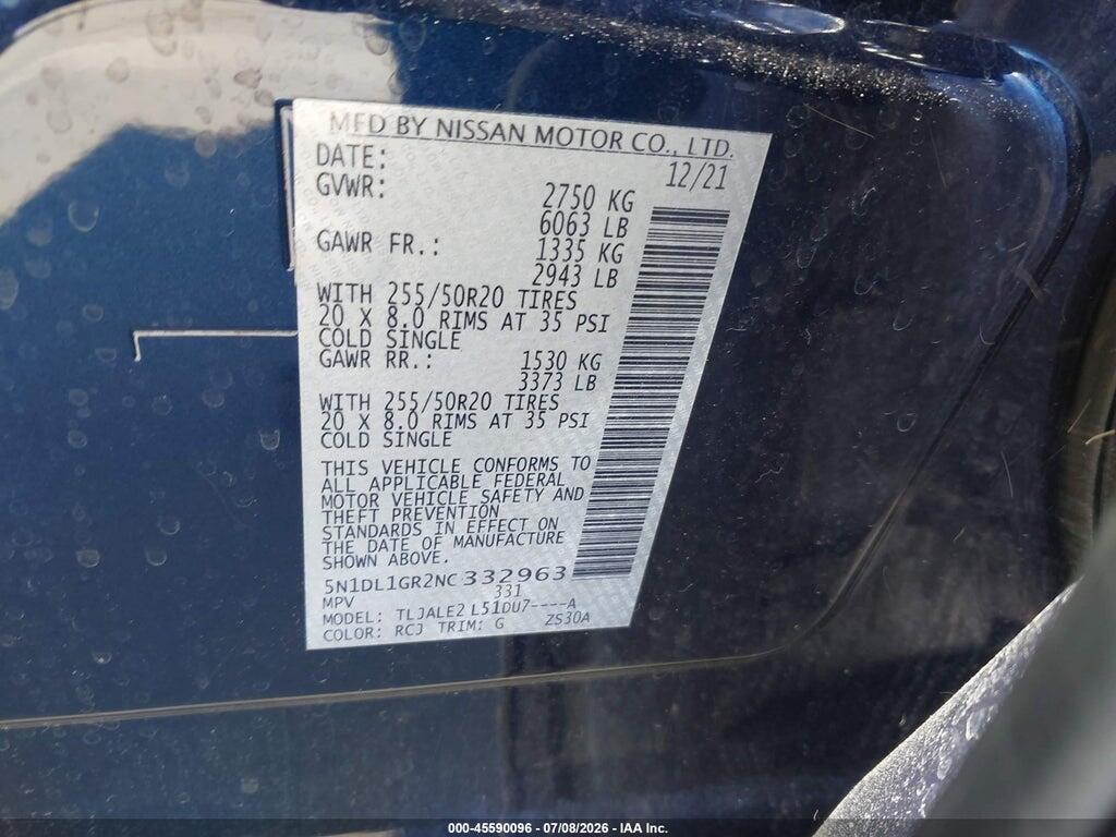 5N1DL1GR2NC332963 2022 INFINITI QX60 photo no. 9