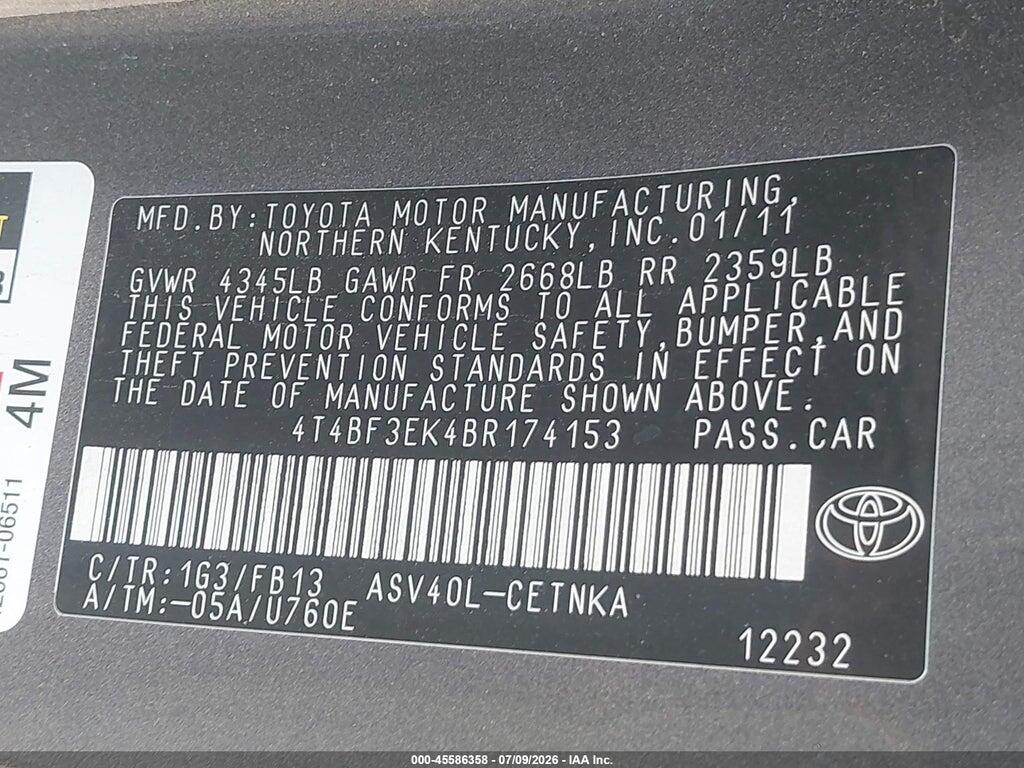 4T4BF3EK4BR174153 2011 TOYOTA CAMRY photo no. 9