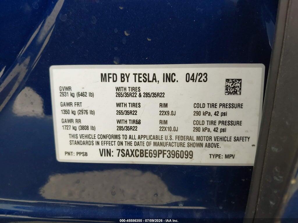 7SAXCBE69PF396099 2023 TESLA MODEL X photo no. 9