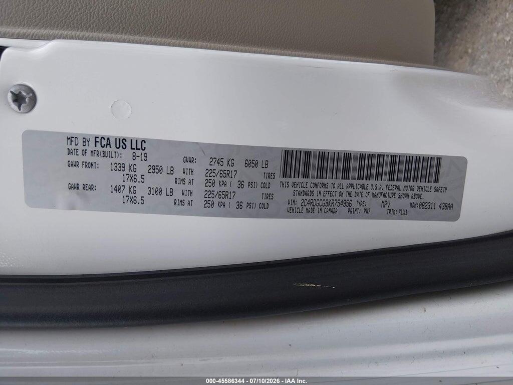2C4RDGCG9KR754956 2019 DODGE GRAND CARAVAN photo no. 9