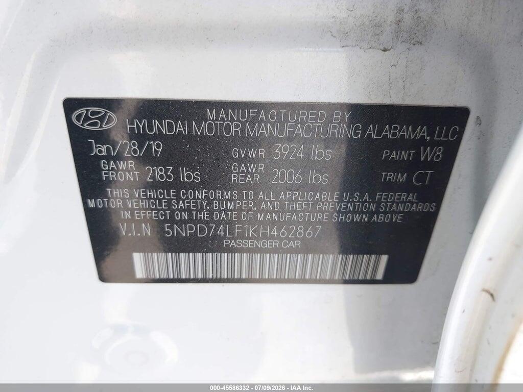 5NPD74LF1KH462867 2019 HYUNDAI ELANTRA photo no. 9