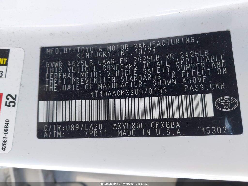 4T1DAACKXSU070193 2025 TOYOTA CAMRY photo no. 9