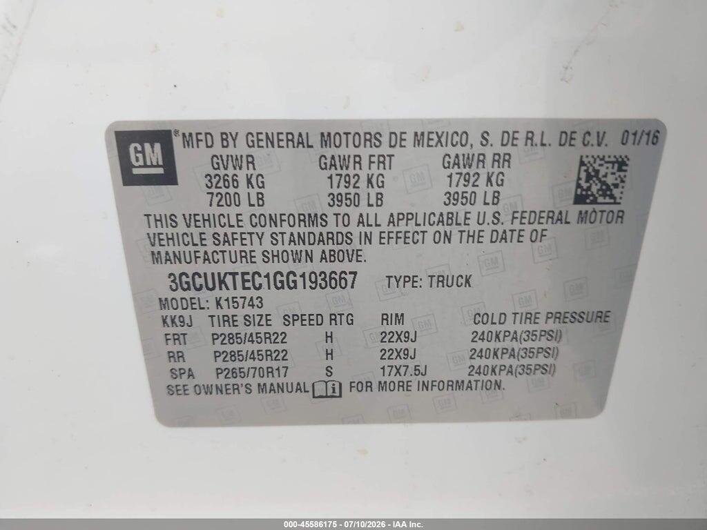3GCUKTEC1GG193667 2016 CHEVROLET SILVERADO 1500 photo no. 9