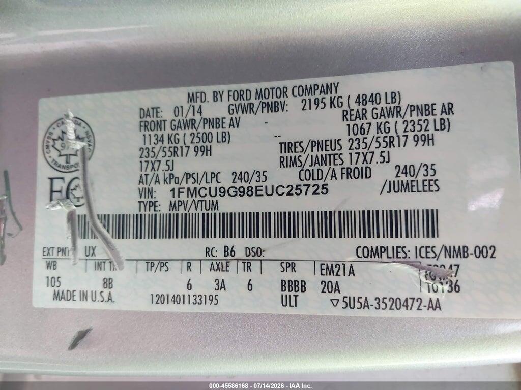 1FMCU9G98EUC25725 2014 FORD ESCAPE photo no. 9