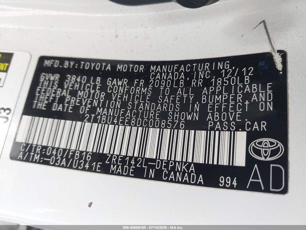 2T1BU4EE8DC008576 2013 TOYOTA COROLLA photo no. 9