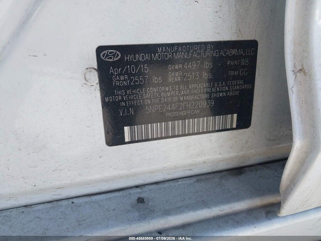 5NPE24AF2FH220939 2015 HYUNDAI SONATA photo no. 9