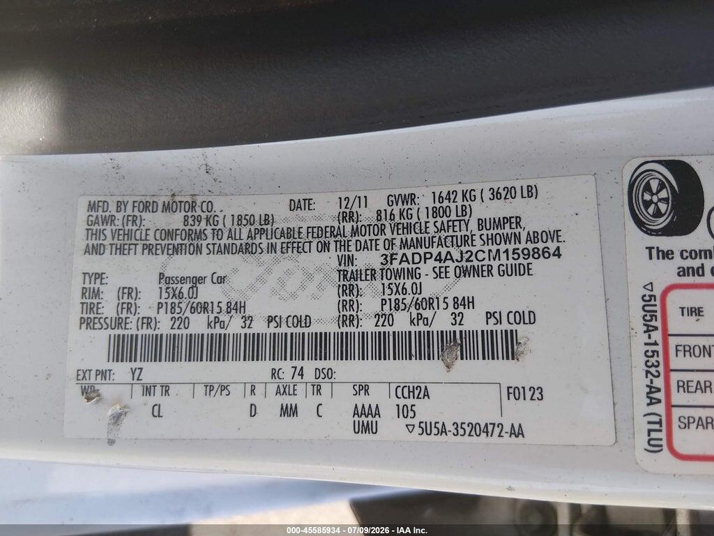 3FADP4AJ2CM159864 2012 FORD FIESTA photo no. 9