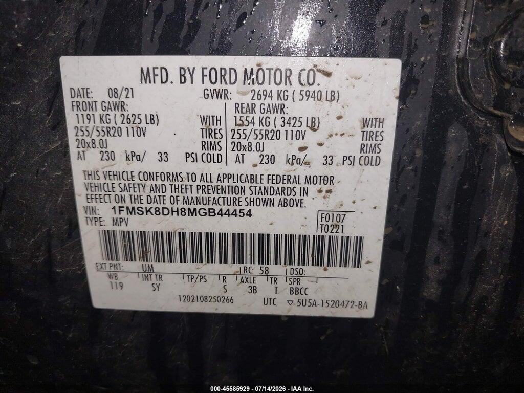 1FMSK8DH8MGB44454 2021 FORD EXPLORER photo no. 9