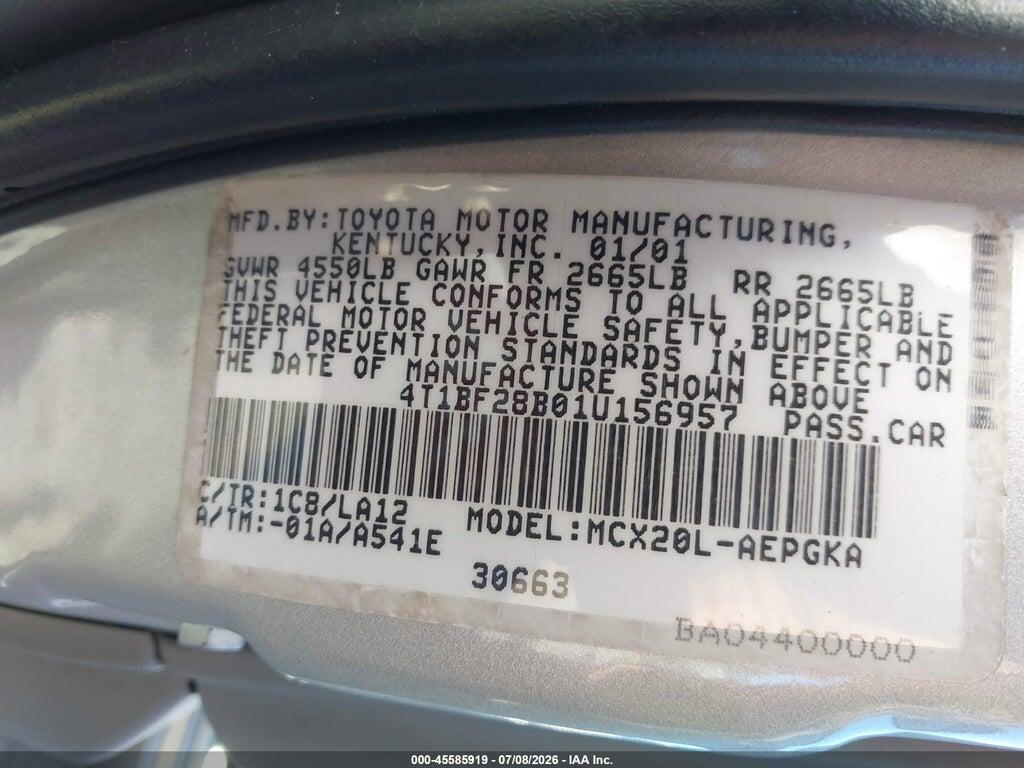 4T1BF28B01U156957 2001 TOYOTA AVALON photo no. 9