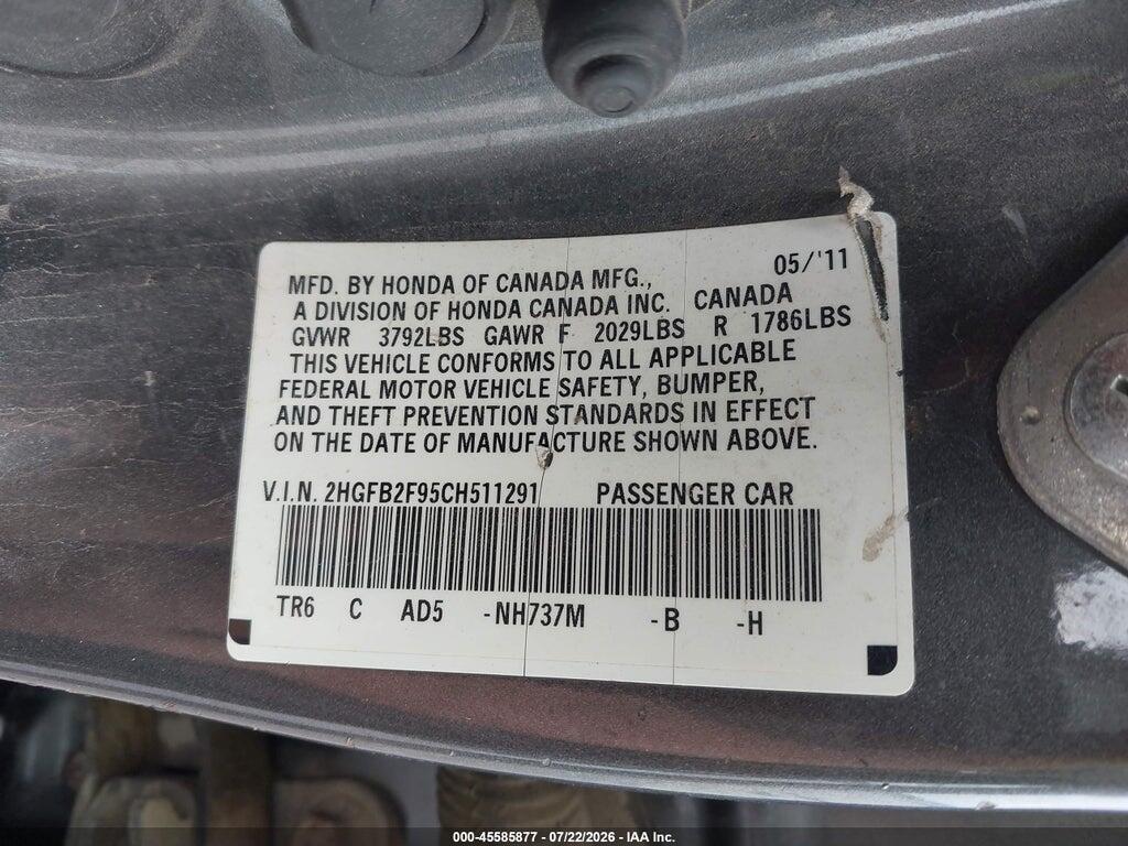 2HGFB2F95CH511291 2012 HONDA CIVIC photo no. 9