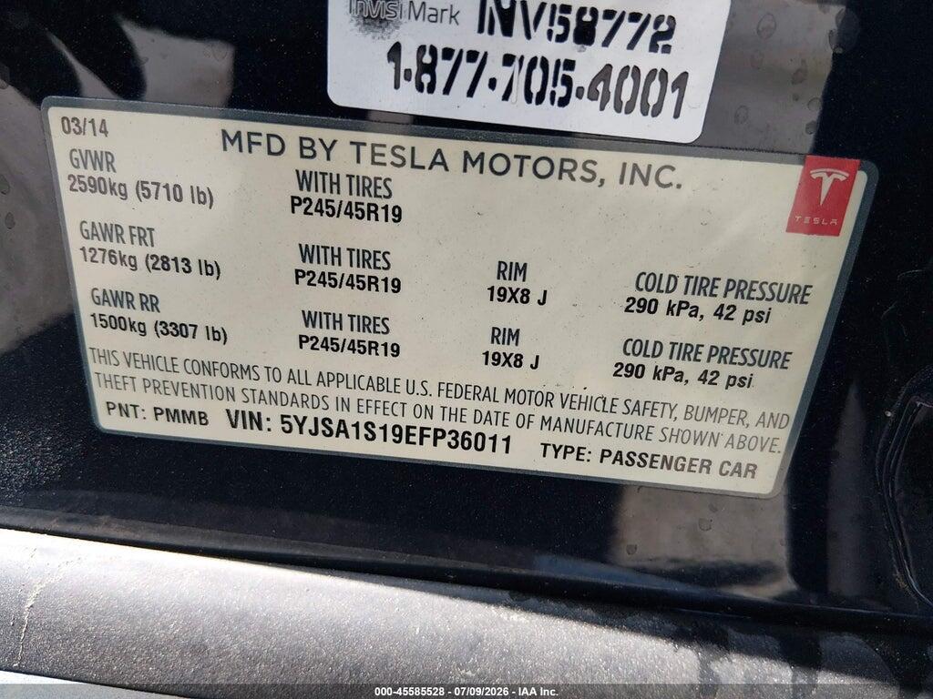 5YJSA1S19EFP36011 2014 TESLA MODEL S photo no. 9