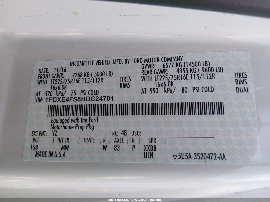 1FDXE4FS8HDC24701 2017 FORD E-450 CUTAWAY photo no. 9
