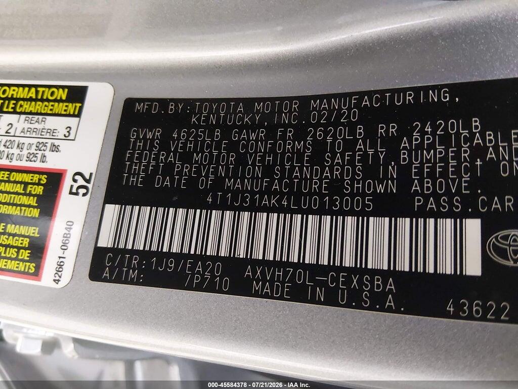 4T1J31AK4LU013005 2020 TOYOTA CAMRY photo no. 9