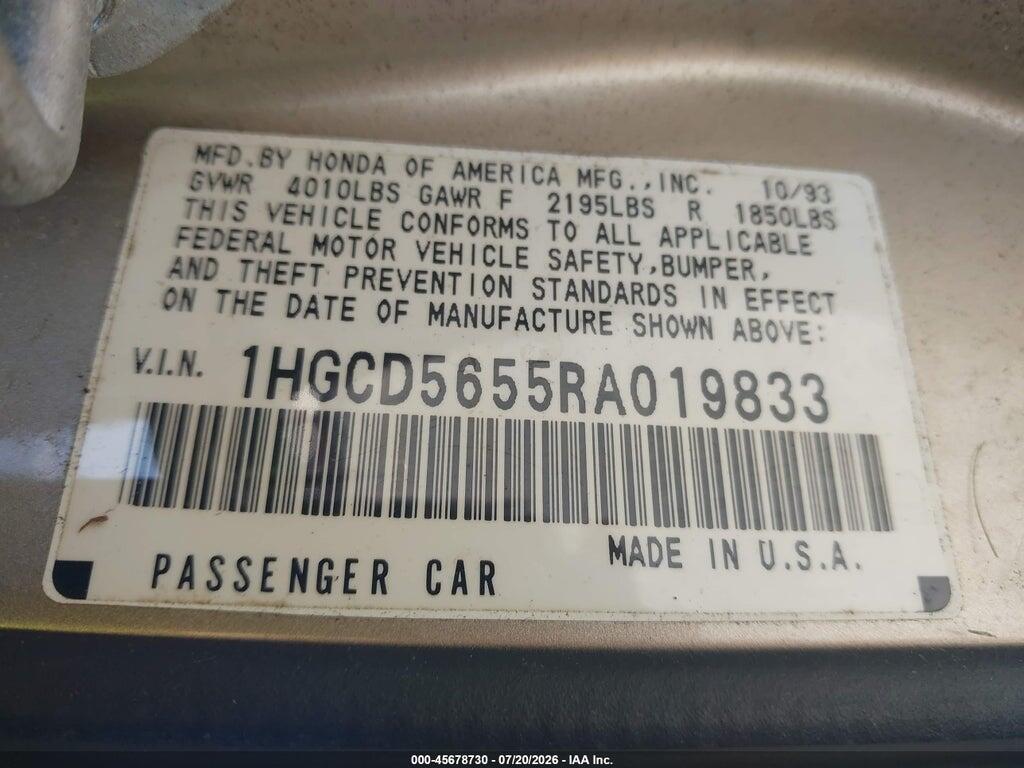 1HGCD5655RA019833 1994 HONDA ACCORD photo no. 9