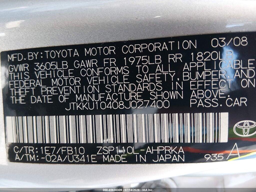 JTKKU10408J027400 2008 SCION XD photo no. 9