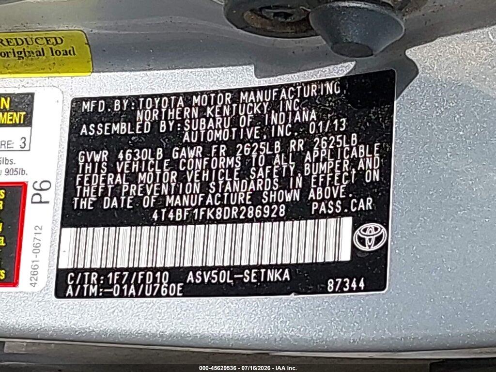 4T4BF1FK8DR286928 2013 TOYOTA CAMRY photo no. 9