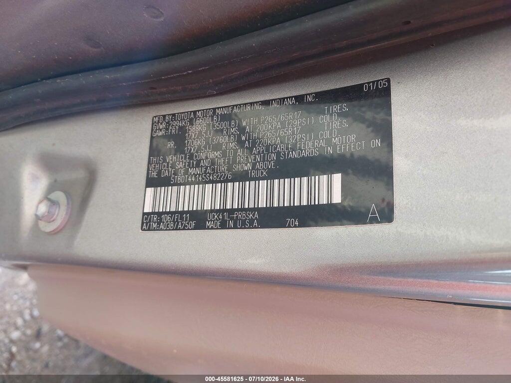 5TBDT44145S482276 2005 TOYOTA TUNDRA photo no. 9