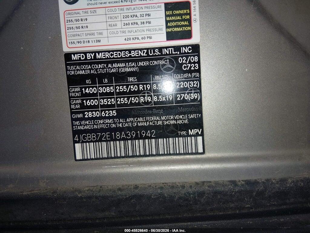 4JGBB72E18A391942 2008 MERCEDES-BENZ M-CLASS photo no. 9