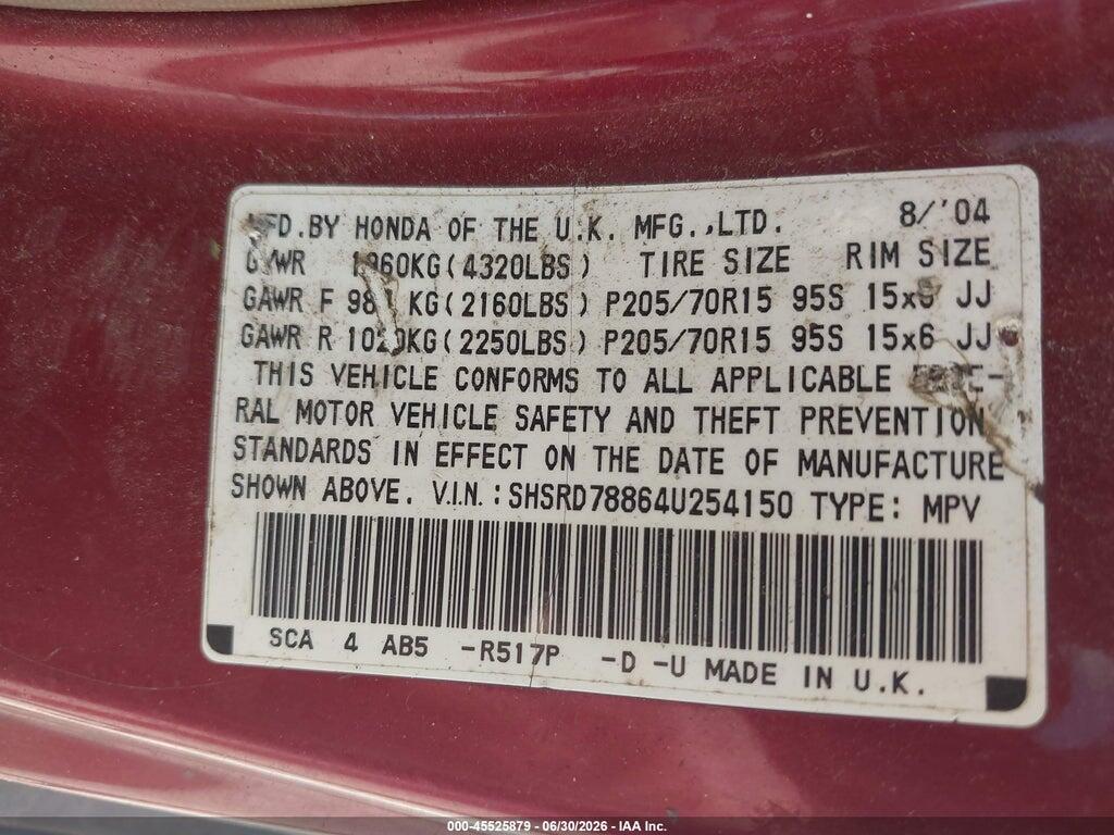 SHSRD78864U254150 2004 HONDA CR-V photo no. 9
