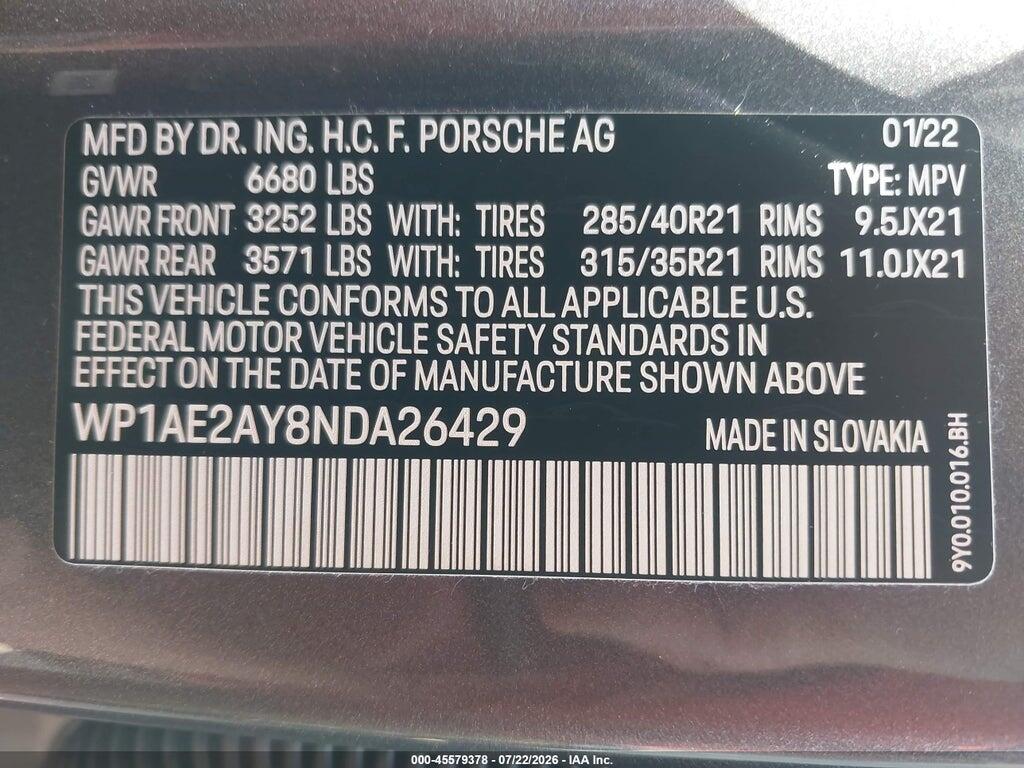WP1AE2AY8NDA26429 2022 PORSCHE CAYENNE E-HYBRID photo no. 9