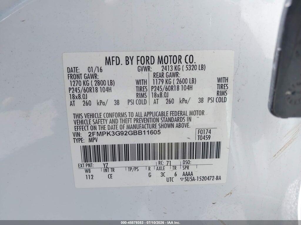 2FMPK3G92GBB11605 2016 FORD EDGE photo no. 9
