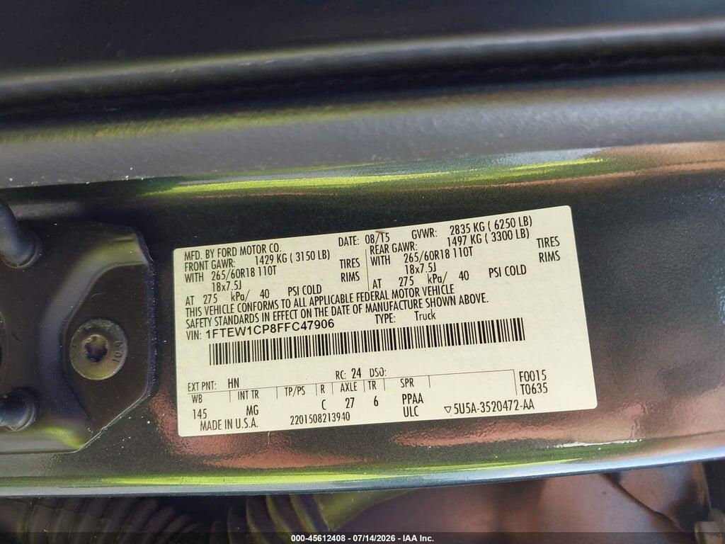 1FTEW1CP8FFC47906 2015 FORD F-150 photo no. 9