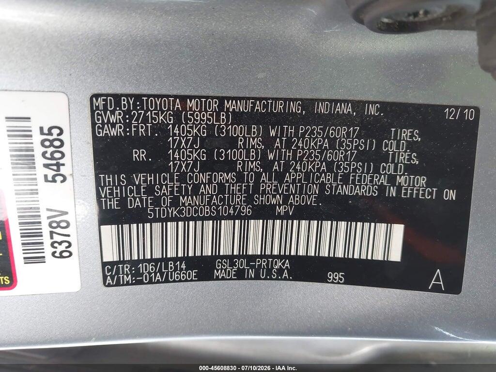 5TDYK3DC0BS104796 2011 TOYOTA SIENNA photo no. 9