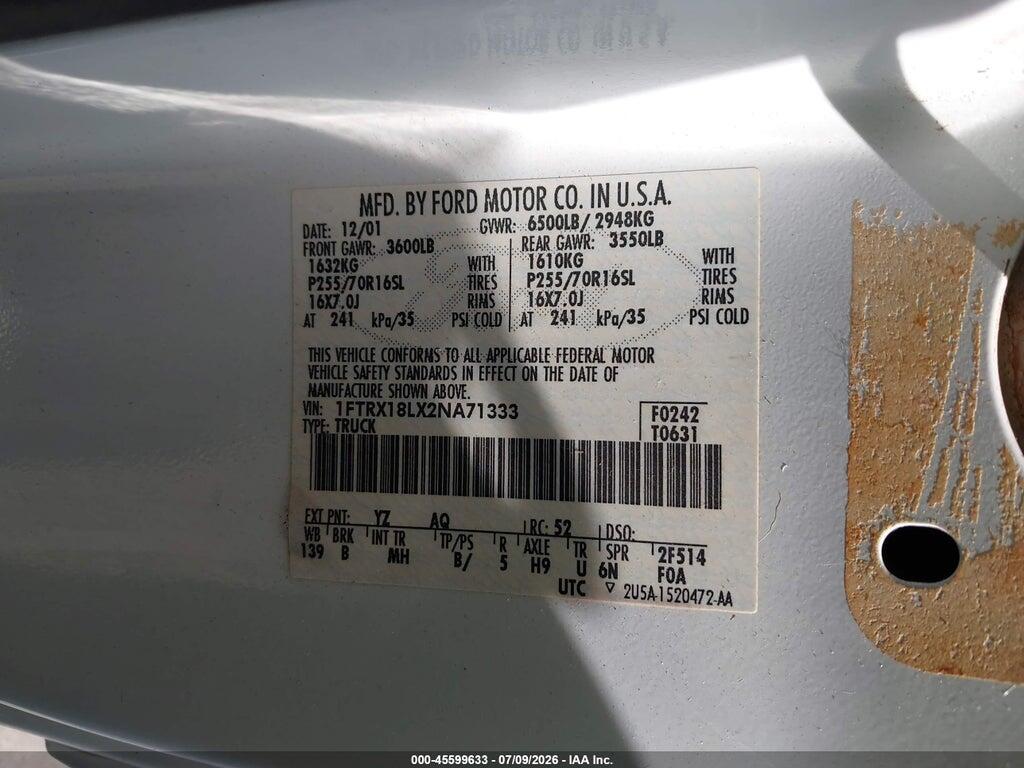1FTRX18LX2NA71333 2002 FORD F-150 photo no. 9