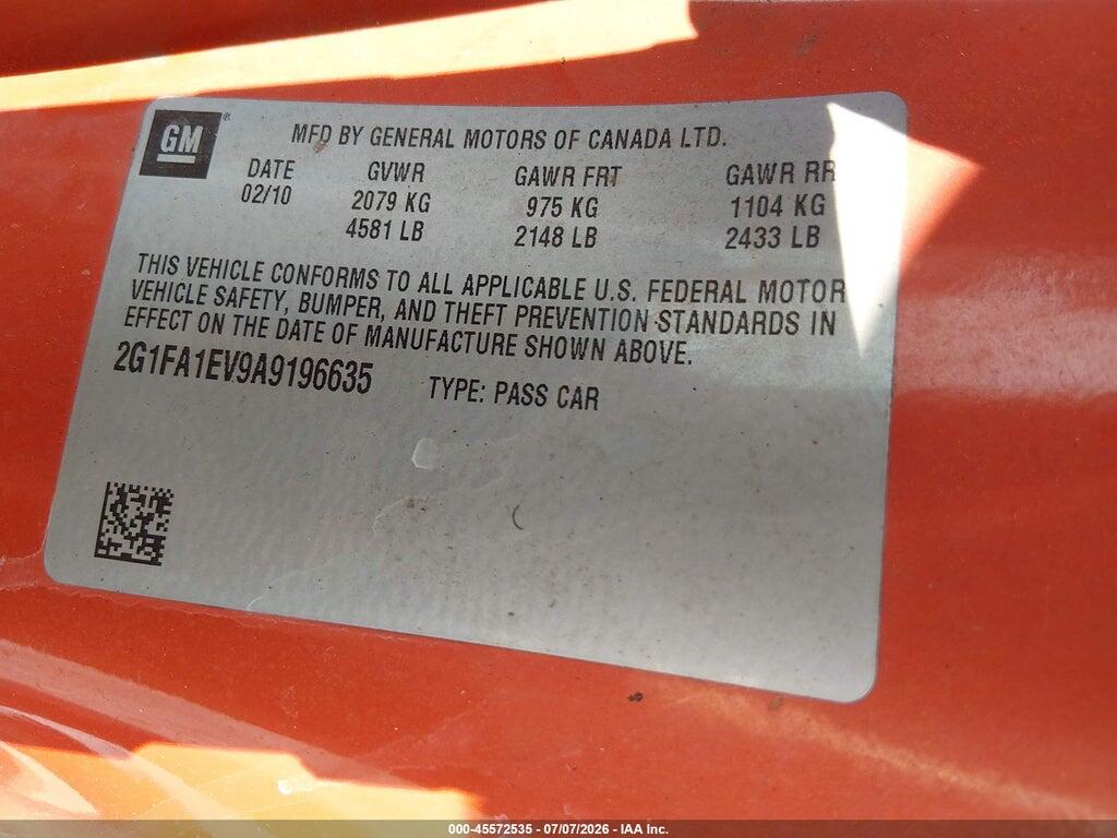 2G1FA1EV9A9196635 2010 CHEVROLET CAMARO photo no. 9