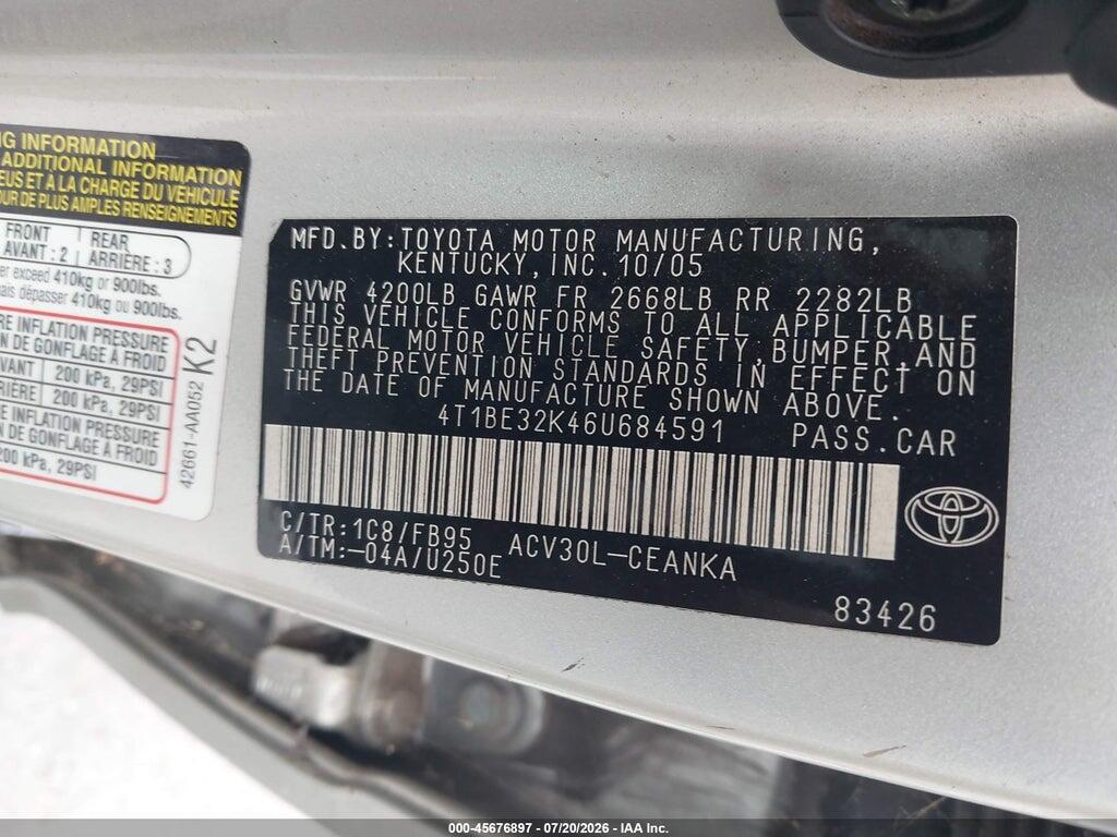 4T1BE32K46U684591 2006 TOYOTA CAMRY photo no. 9