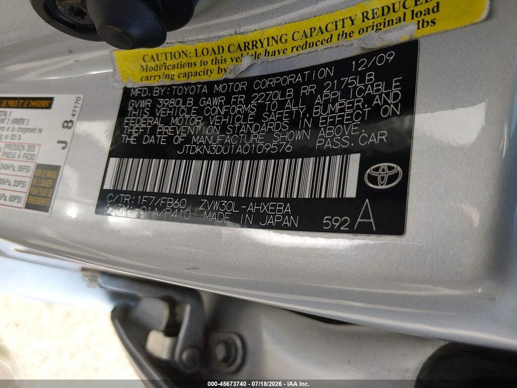 JTDKN3DU1A0109576 2010 TOYOTA PRIUS photo no. 9