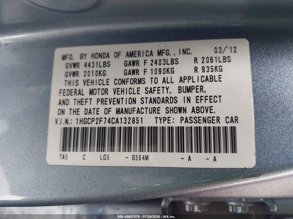 1HGCP2F74CA132851 2012 HONDA ACCORD photo no. 9
