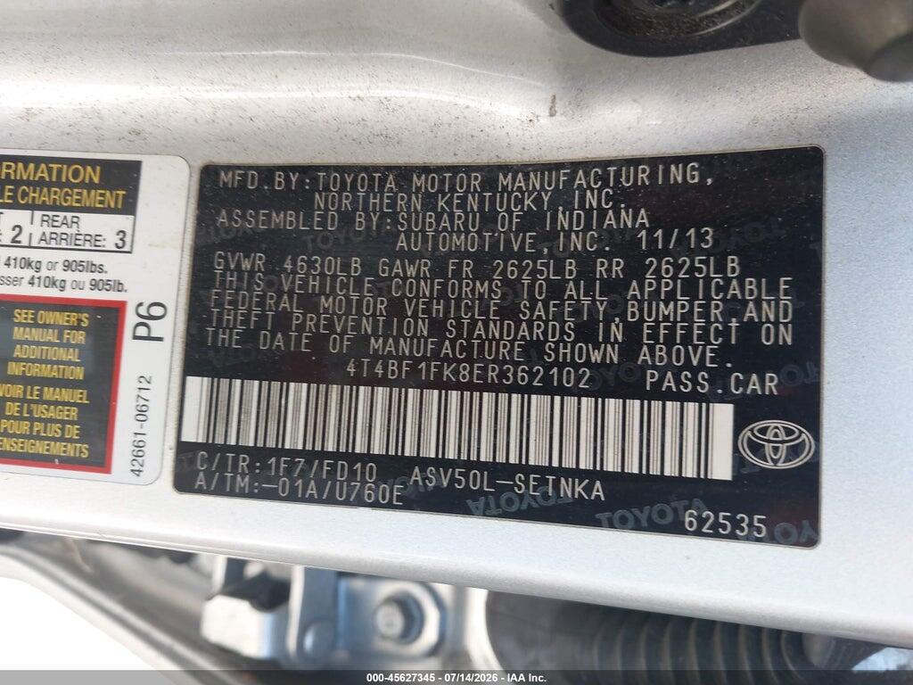4T4BF1FK8ER362102 2014 TOYOTA CAMRY photo no. 9