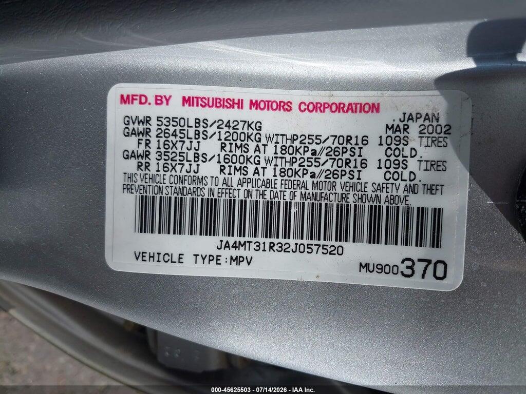 JA4MT31R32J057520 2002 MITSUBISHI MONTERO SPORT photo no. 9